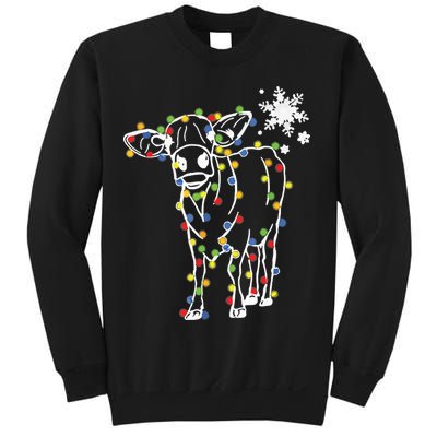 Cute Cow Christmas Lights Snow Lover Family Pajama Gifts Sweatshirt