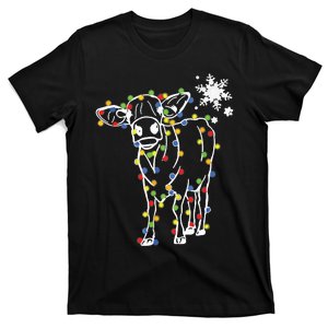 Cute Cow Christmas Lights Snow Lover Family Pajama Gifts T-Shirt