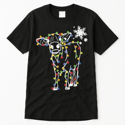 Cute Cow Christmas Lights Snow Lover Family Pajama Gifts Tall T-Shirt
