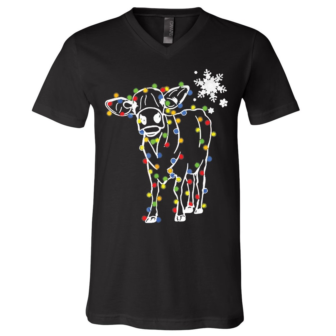 Cute Cow Christmas Lights Snow Lover Family Pajama Gifts V-Neck T-Shirt