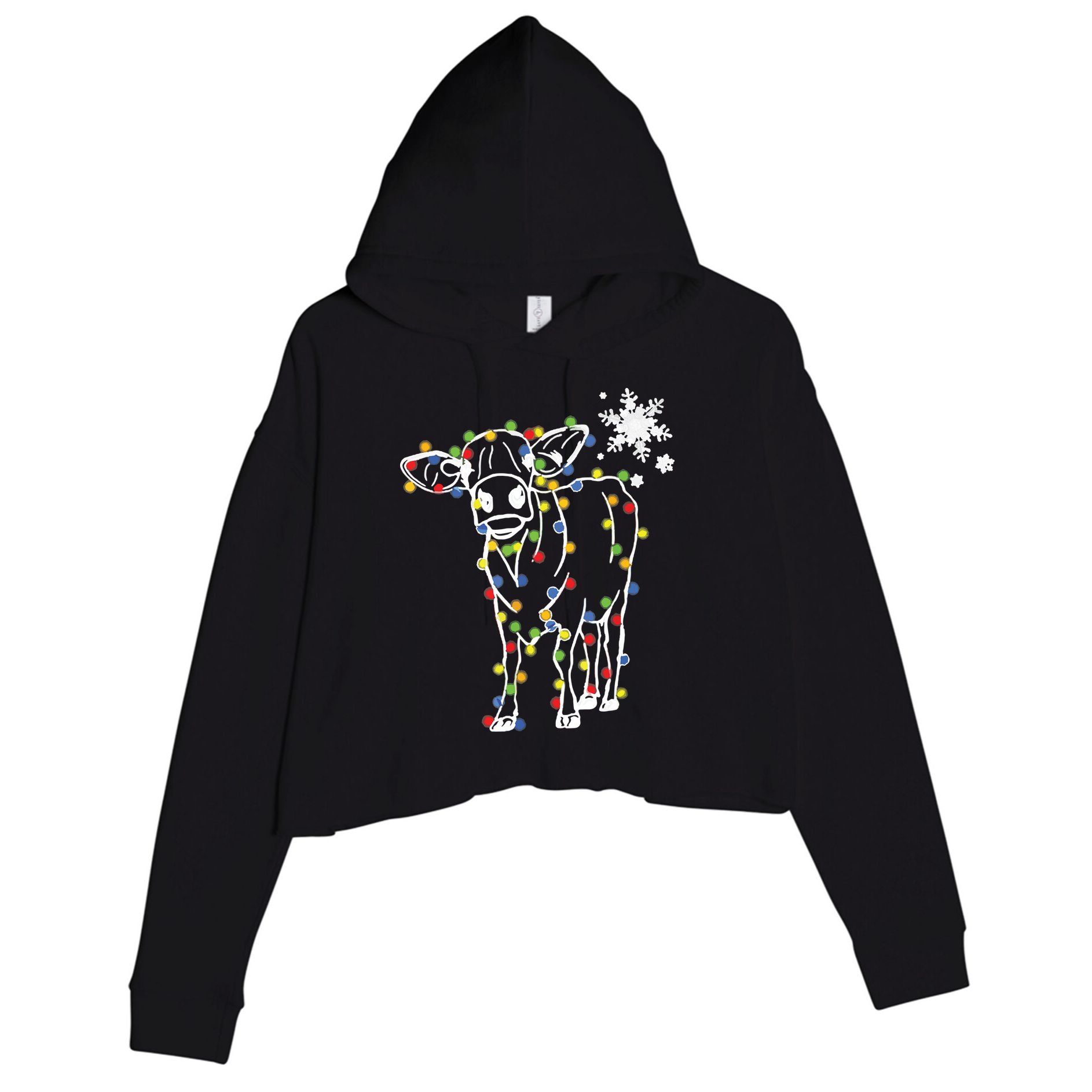 Cute Cow Christmas Lights Snow Lover Family Pajama Gifts Crop Fleece Hoodie