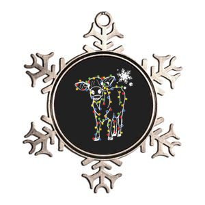 Cute Cow Christmas Lights Snow Lover Family Pajama Gifts Metallic Star Ornament