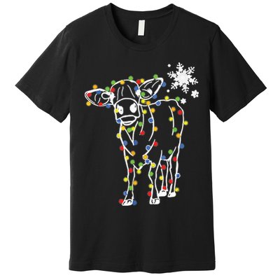 Cute Cow Christmas Lights Snow Lover Family Pajama Gifts Premium T-Shirt