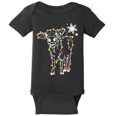 Cute Cow Christmas Lights Snow Lover Family Pajama Gifts Baby Bodysuit