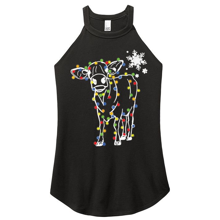 Cute Cow Christmas Lights Snow Lover Family Pajama Gifts Women's Perfect Tri Rocker Tank
