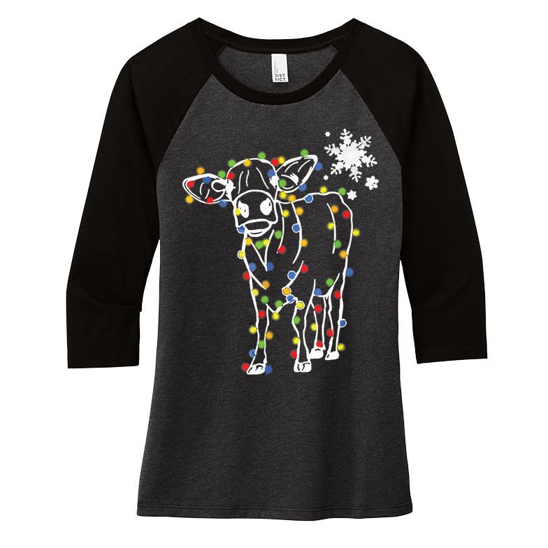 Cute Cow Christmas Lights Snow Lover Family Pajama Gifts Women's Tri-Blend 3/4-Sleeve Raglan Shirt