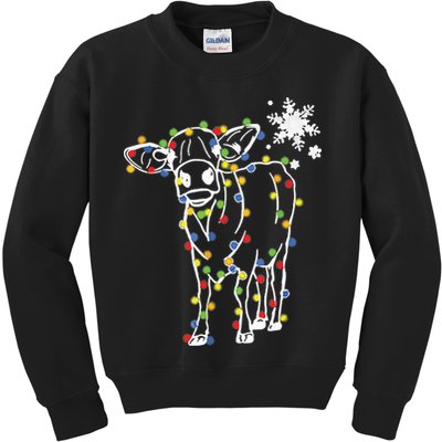 Cute Cow Christmas Lights Snow Lover Family Pajama Gifts Kids Sweatshirt