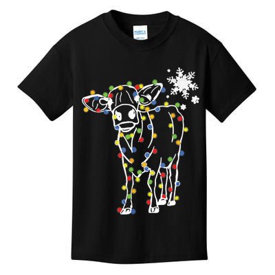 Cute Cow Christmas Lights Snow Lover Family Pajama Gifts Kids T-Shirt