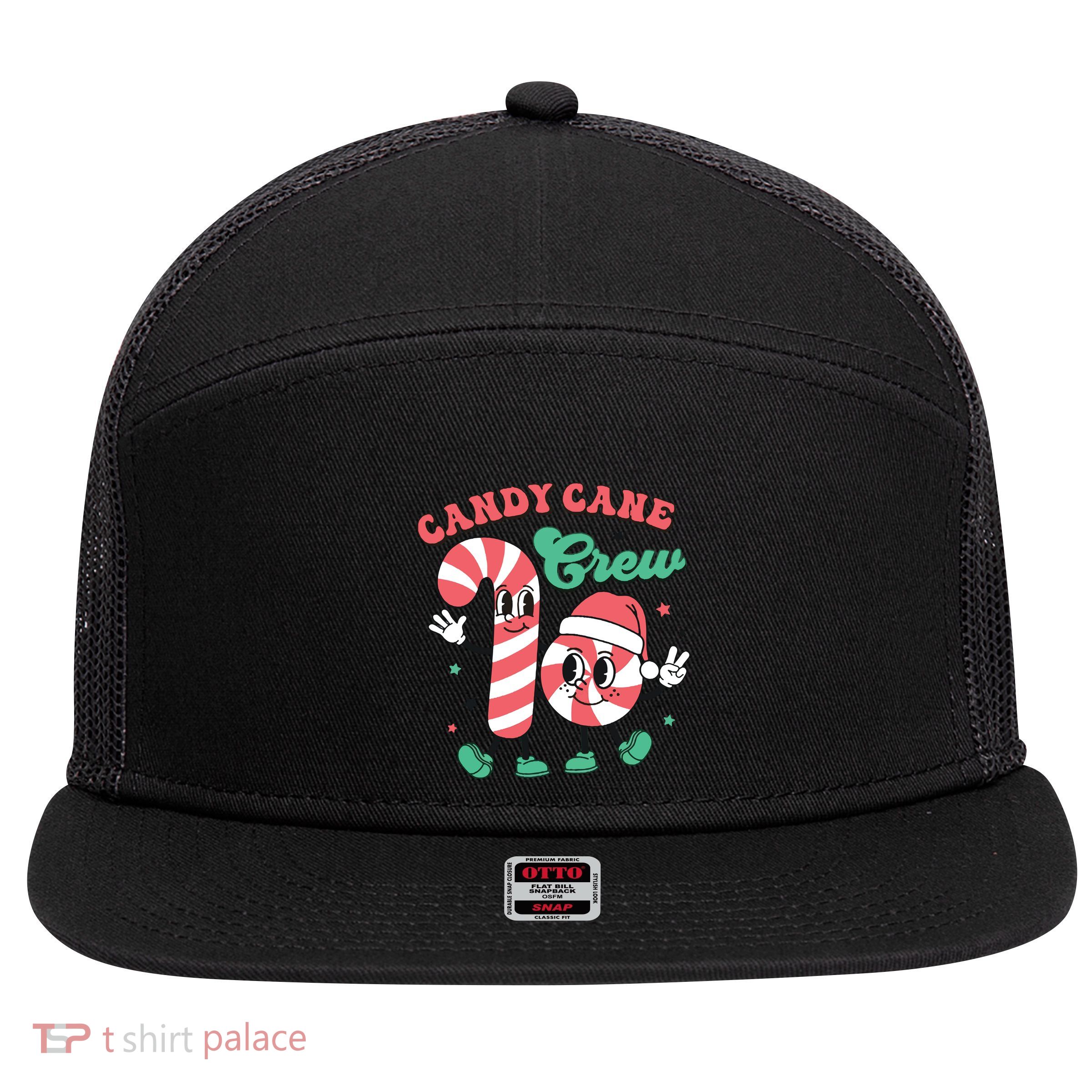 Christmas Candy Cane Crew Cute Matching Family 7 Panel Mesh Trucker Snapback Hat
