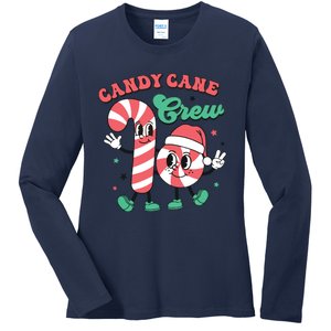 Christmas Candy Cane Crew Cute Matching Family Ladies Long Sleeve Shirt