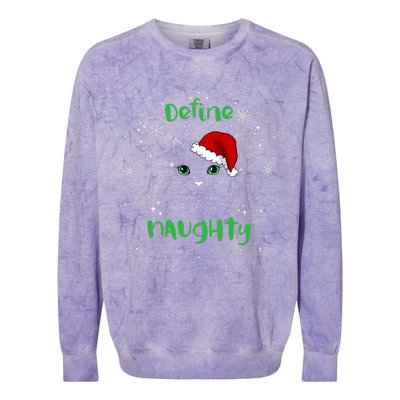 Cute Christmas Cat Define Naughty Meowy Catmas Santa Kitty Colorblast Crewneck Sweatshirt