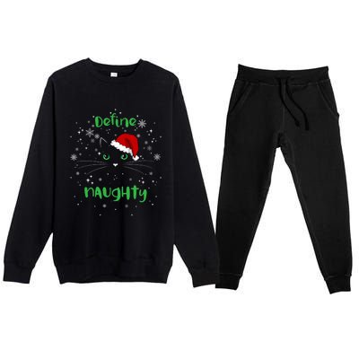 Cute Christmas Cat Define Naughty Meowy Catmas Santa Kitty Premium Crewneck Sweatsuit Set