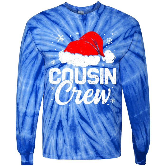 Christmas Cousin Crew Santa Hat Vintage Pajamas Family Xmas Cool Gift Tie-Dye Long Sleeve Shirt