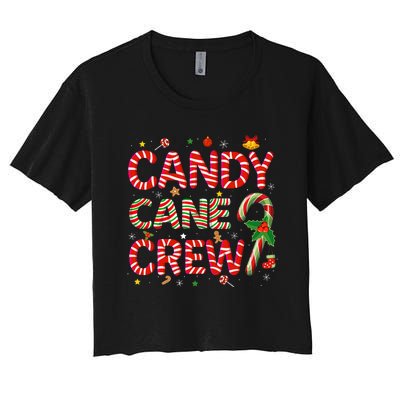 Candy Cane Crew Funny Christmas Candy Lover Xmas Pajamas Women's Crop Top Tee