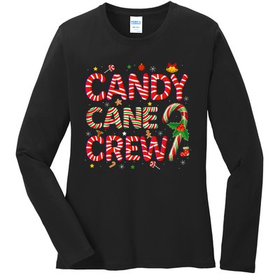 Candy Cane Crew Funny Christmas Candy Lover Xmas Pajamas Ladies Long Sleeve Shirt