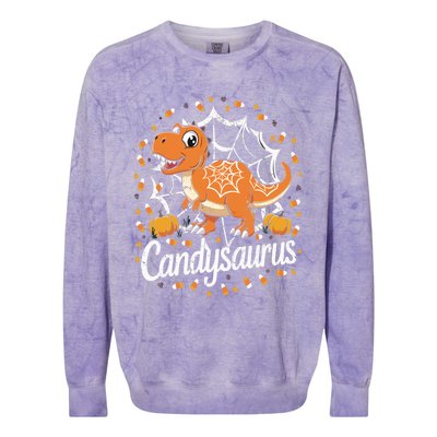 Candy Corn Candy Saurus Dinosaur Halloween Costume Gift Colorblast Crewneck Sweatshirt