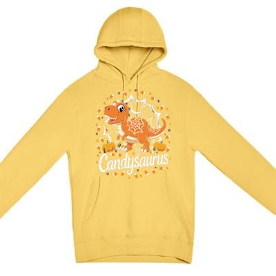 Candy Corn Candy Saurus Dinosaur Halloween Costume Gift Premium Pullover Hoodie