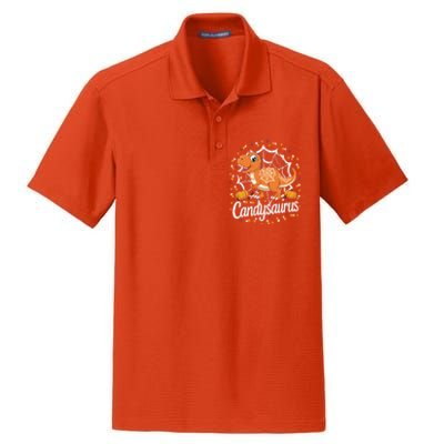 Candy Corn Candy Saurus Dinosaur Halloween Costume Gift Dry Zone Grid Polo