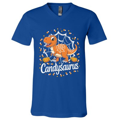 Candy Corn Candy Saurus Dinosaur Halloween Costume Gift V-Neck T-Shirt