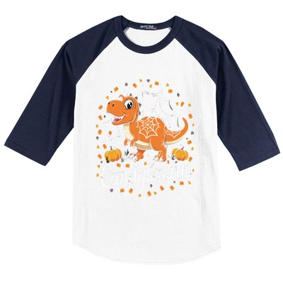 Candy Corn Candy Saurus Dinosaur Halloween Costume Gift Baseball Sleeve Shirt