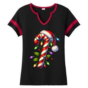 Candy Cane Crew Christmas Light Family Xmas Santa Ladies Halftime Notch Neck Tee