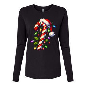 Candy Cane Crew Christmas Light Family Xmas Santa Womens Cotton Relaxed Long Sleeve T-Shirt