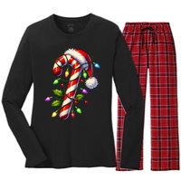 Candy Cane Crew Christmas Light Family Xmas Santa Women's Long Sleeve Flannel Pajama Set 