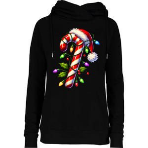 Candy Cane Crew Christmas Light Family Xmas Santa Womens Funnel Neck Pullover Hood