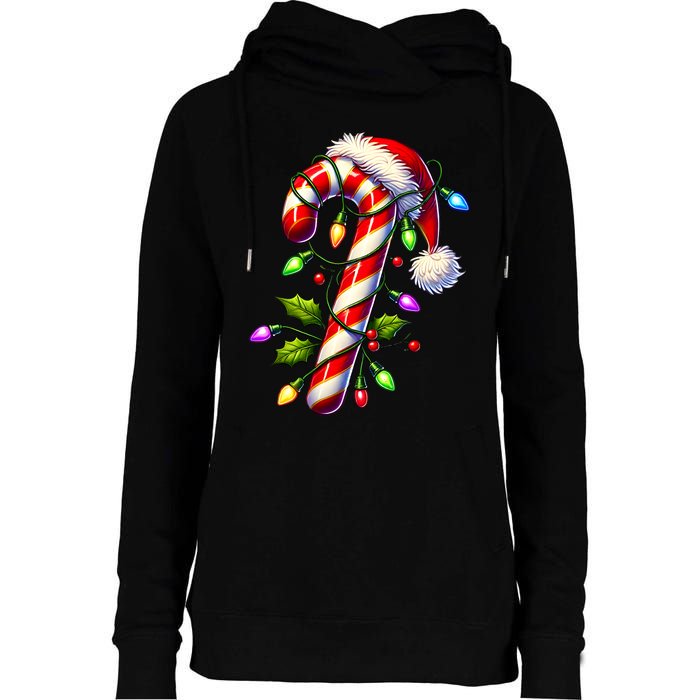 Candy Cane Crew Christmas Light Family Xmas Santa Womens Funnel Neck Pullover Hood