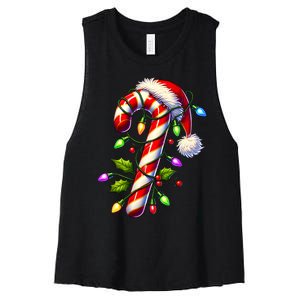 Candy Cane Crew Christmas Light Family Xmas Santa Women's Racerback Cropped Tank