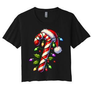 Candy Cane Crew Christmas Light Family Xmas Santa Women's Crop Top Tee