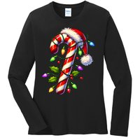 Candy Cane Crew Christmas Light Family Xmas Santa Ladies Long Sleeve Shirt