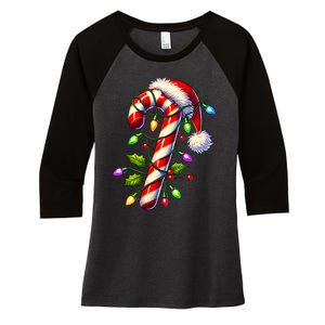 Candy Cane Crew Christmas Light Family Xmas Santa Women's Tri-Blend 3/4-Sleeve Raglan Shirt