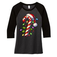 Candy Cane Crew Christmas Light Family Xmas Santa Women's Tri-Blend 3/4-Sleeve Raglan Shirt