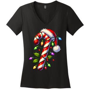 Candy Cane Crew Christmas Light Family Xmas Santa Women's V-Neck T-Shirt