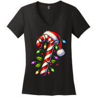 Candy Cane Crew Christmas Light Family Xmas Santa Women's V-Neck T-Shirt