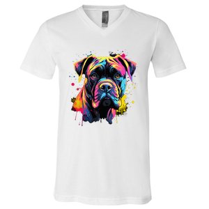 Cute Cane Corso Dog On Painted Cane Corso V-Neck T-Shirt