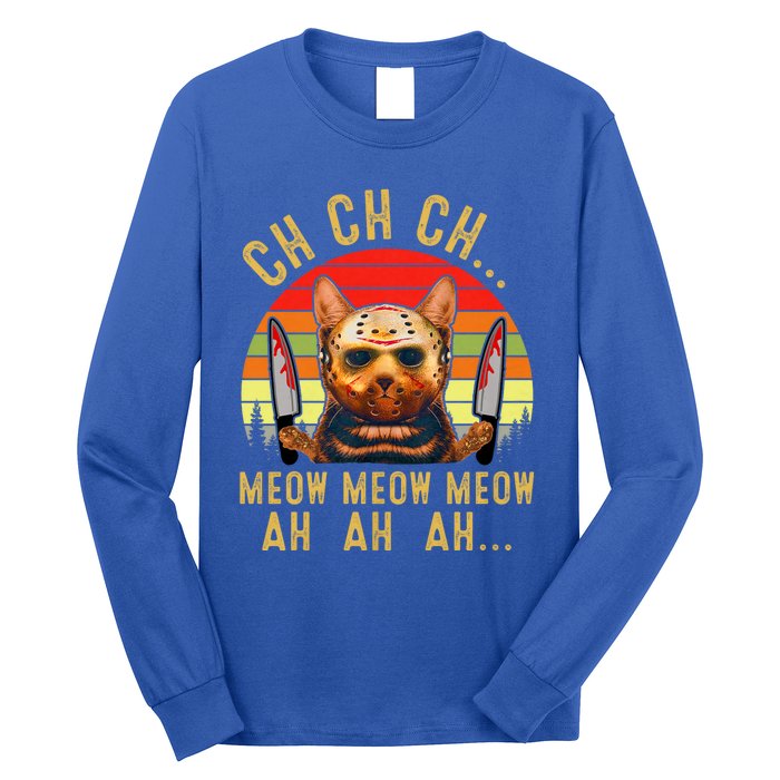 Ch Ch Ch Meow Meow Ah Ah Ah Funny Scary Friday Cat Costume Long Sleeve Shirt