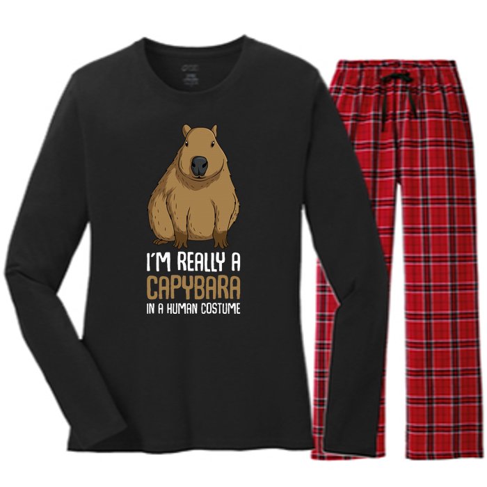 Capybara Costume Women's Long Sleeve Flannel Pajama Set 