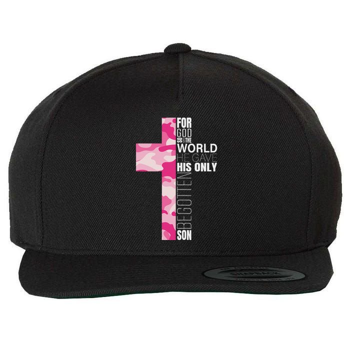 Cute Camo Christian Cross Verse Wool Snapback Cap