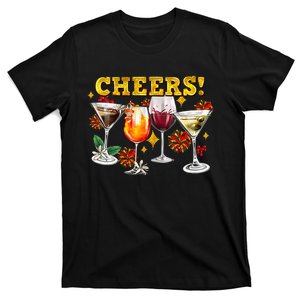 Cheers Christmas Cocktails Happy New Years Eve Party 2024 VNeck T-Shirt