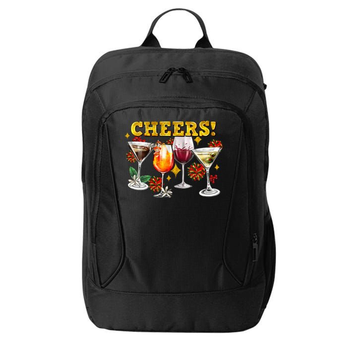 Cheers Christmas Cocktails Happy New Years Eve Party 2024 VNeck City Backpack