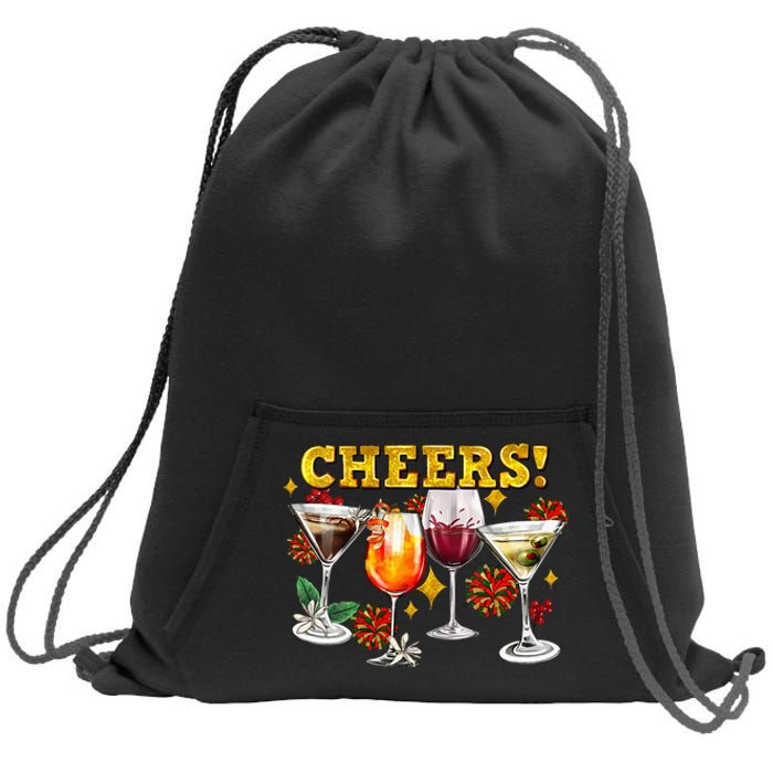 Cheers Christmas Cocktails Happy New Years Eve Party 2024 VNeck Sweatshirt Cinch Pack Bag