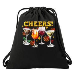 Cheers Christmas Cocktails Happy New Years Eve Party 2024 VNeck Drawstring Bag