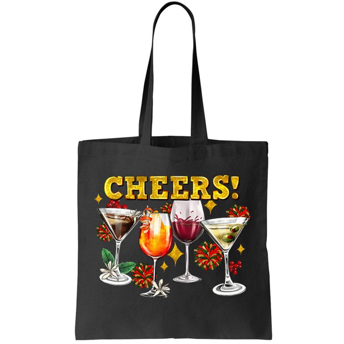 Cheers Christmas Cocktails Happy New Years Eve Party 2024 VNeck Tote Bag