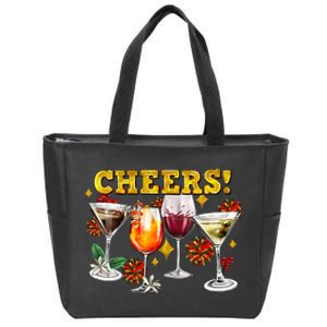 Cheers Christmas Cocktails Happy New Years Eve Party 2024 VNeck Zip Tote Bag