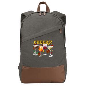 Cheers Christmas Cocktails Happy New Years Eve Party 2024 VNeck Cotton Canvas Backpack