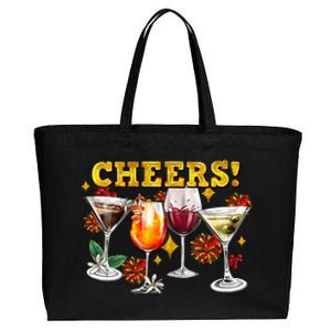 Cheers Christmas Cocktails Happy New Years Eve Party 2024 VNeck Cotton Canvas Jumbo Tote