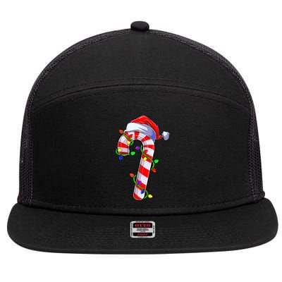 Christmas Candy Cane Santa Hat 7 Panel Mesh Trucker Snapback Hat