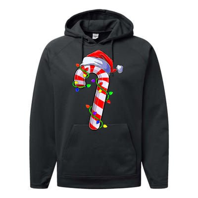 Christmas Candy Cane Santa Hat Performance Fleece Hoodie